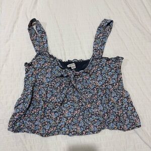 American Eagle Outfitters Floral Babydoll Top - Blue and Pink Size M